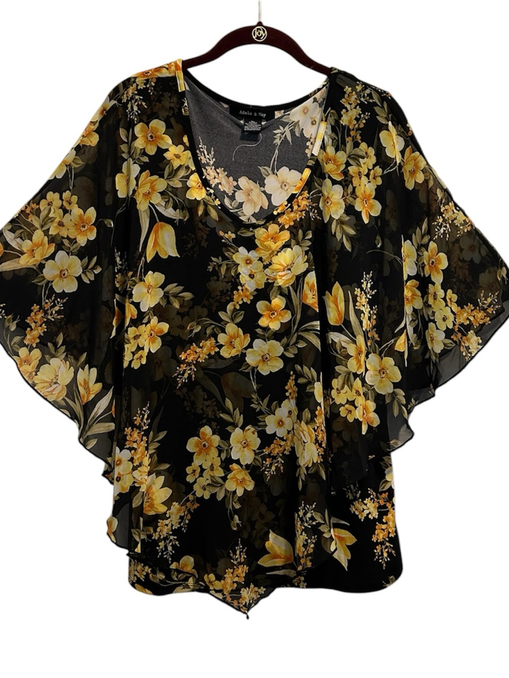 Adele & May Top With Sheer Flutter Overlay & Sleeves XL